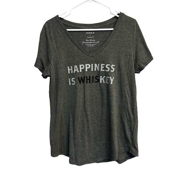 TORRID Women's Army Green Happiness Is Whiskey Short Sleeve Shirt Size 0 Plus - Picture 1 of 5